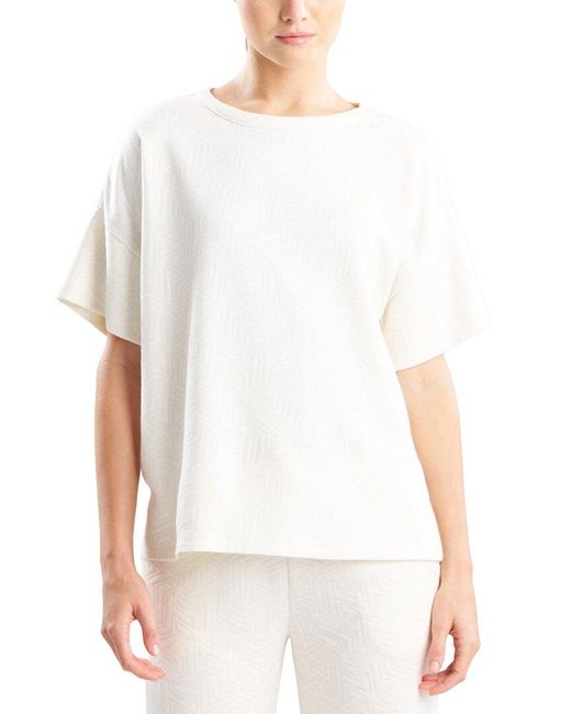 Natori White Quilted Geo Knit Jacquard Short Sleeve Top