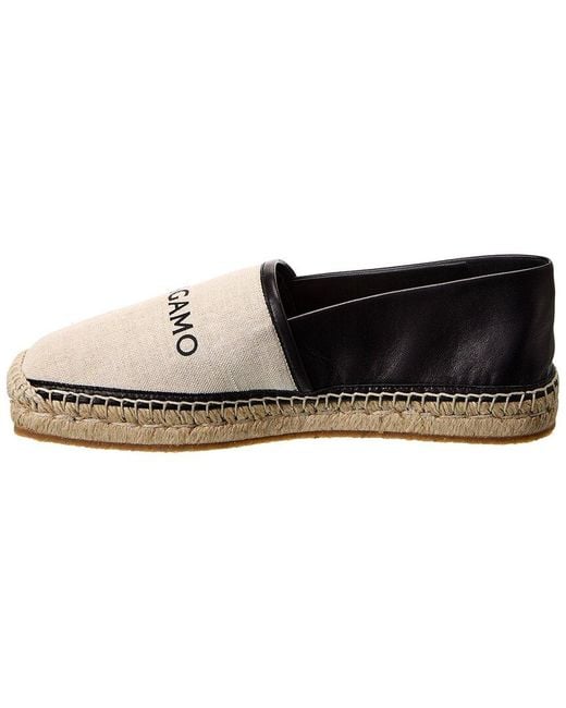 Ferragamo White Canvas & Leather Espadrille