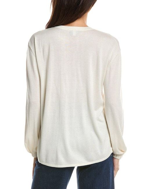 Forte White Split Neck Silk & Cashmere-Blend Sweater