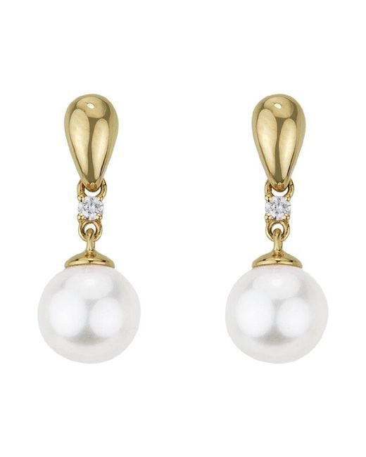 Pearls Metallic 14k Diamond 0.06 Ct. & 8mm Pearl Drop Earrings