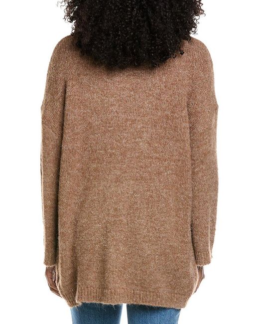 Fate Brown Asymmetrical Hem Fuzzy Knit Wool-Blend Cardigan
