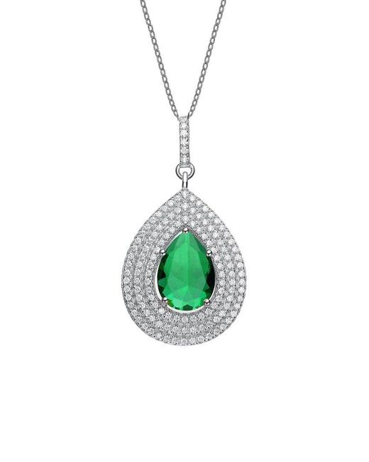 Genevive Jewelry Green Silver Cz Pendant