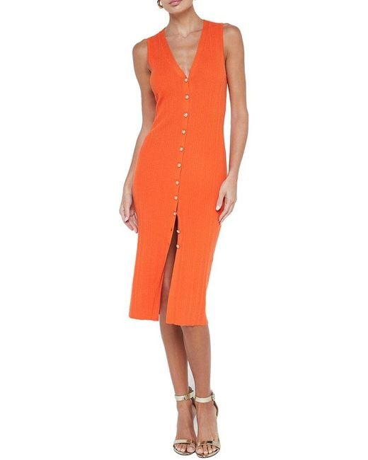 L'Agence Orange Domino Button Wool-Blend Dress