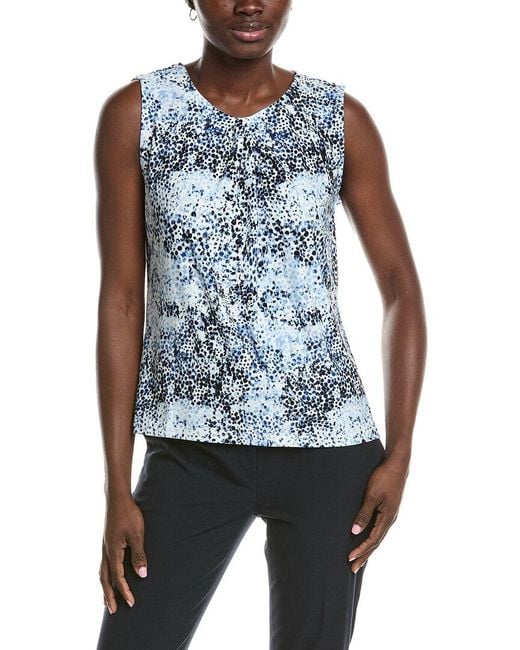 Anne Klein Blue Asymmetrical Pleat Neck Shell