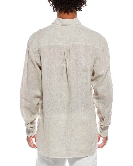 Isaia Gray Cam212 Linen Sport Shirt for men