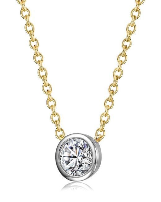 Rachel Glauber Metallic 14K Plated Cz Solitaire Necklace
