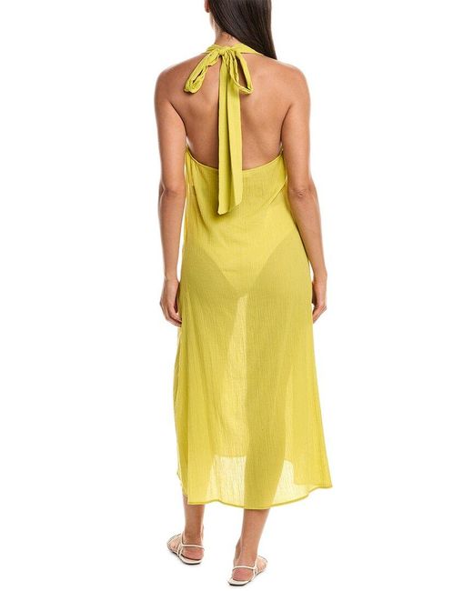 Natori Yellow Gauze Maxi Halter Dress