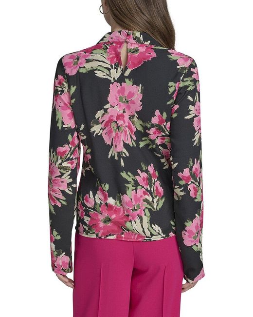 Halston Heritage Red Floral Print Blouse