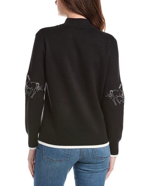 Tahari Black Horse Embroidery Sweater