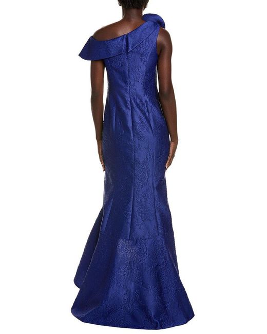 Teri Jon Blue Jacquard Gown