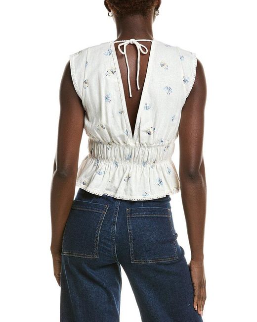 Wayf Blue Linen-Blend Top