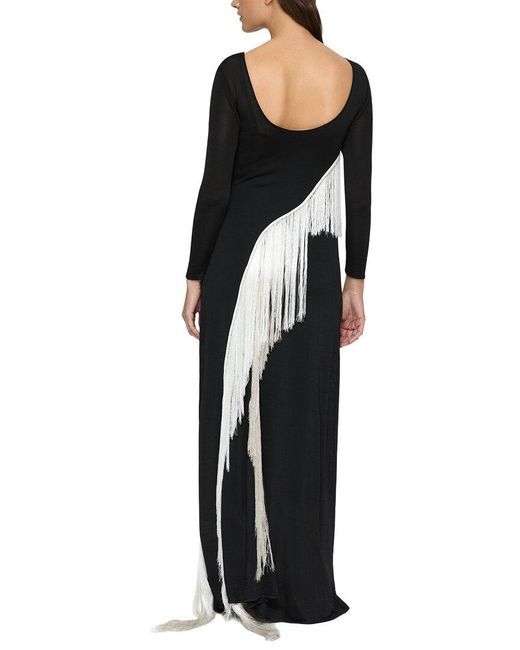 Lafayette 148 New York Black Embroidered Fringe Knit Maxi Dress