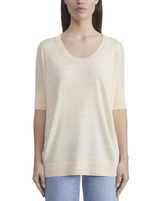Lafayette 148 New York White Oversized Scoop Neck Linen Sweater