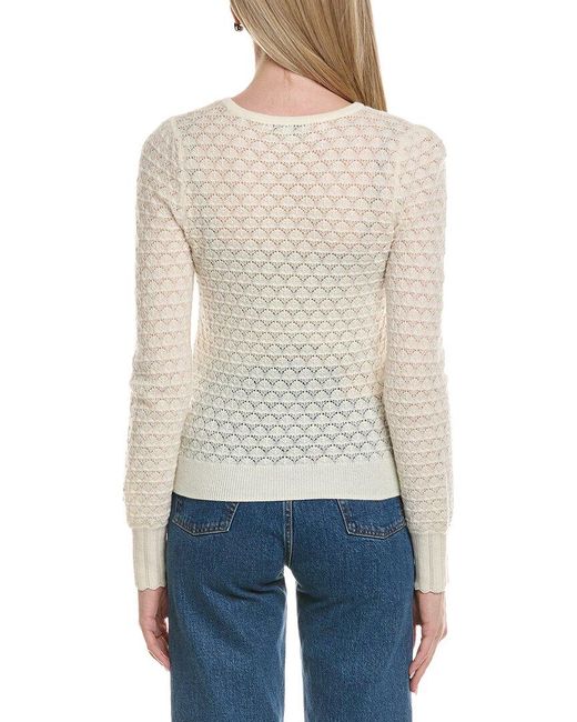 Sofiacashmere White Pointelle Crewneck Wool & Cashmere-Blend Sweater