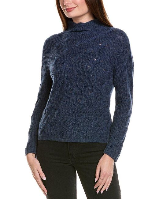 Hannah Rose Blue Shaker Cable Funnel Neck Wool & Cashmere-Blend Sweater