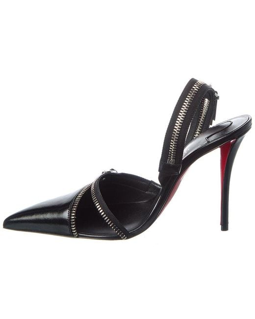 Christian Louboutin Black Slingyzip 100 Leather Slingback Pump