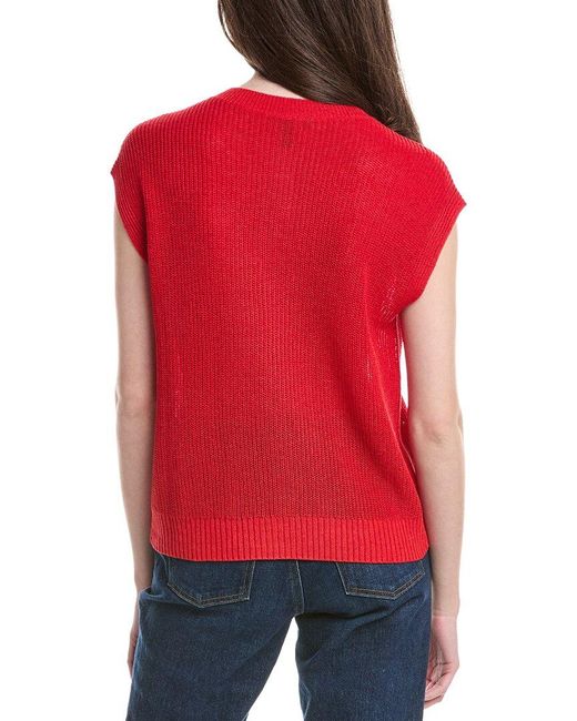 Eileen Fisher Red Linen-Blend Vest