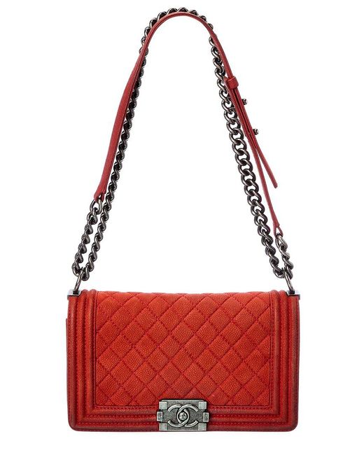 Chanel Red Quilted Suede Medium Boy Bag (authentic Pre-owned)