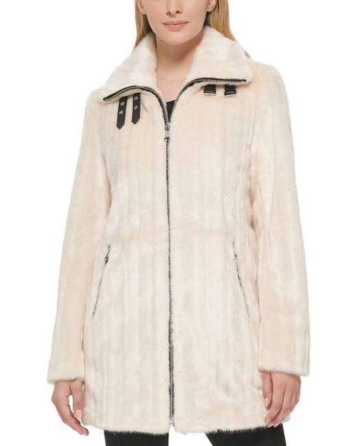 Karl Lagerfeld Natural Stripe Zip Front Coat