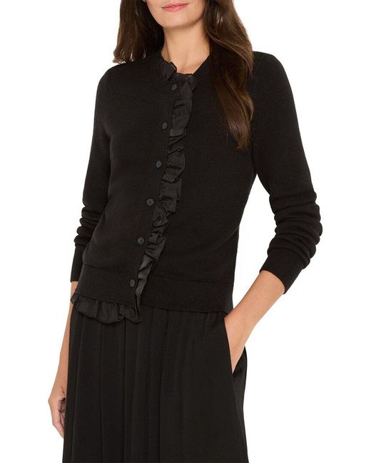 NIC+ZOE Black Mixed Media Ruffle Cashmere-Blend Cardigan