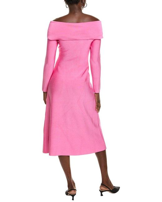 Lela Rose Pink Off-The-Shoulder Midi Dress