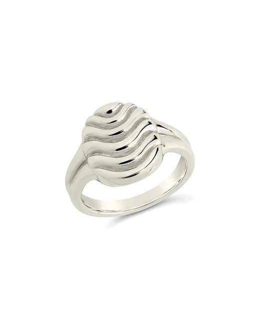 Sterling Forever White Rhodium Plated Livia Textured Signet Ring