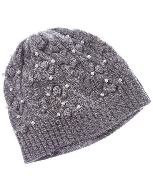 Forte Gray Cashmere Pearl Studded Cashmere Hat