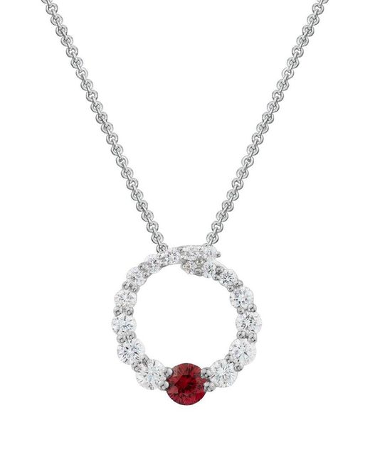 Gemstones Metallic 14K Diamond .32 Ct. & .15 Ct.Ruby Pendant Necklace