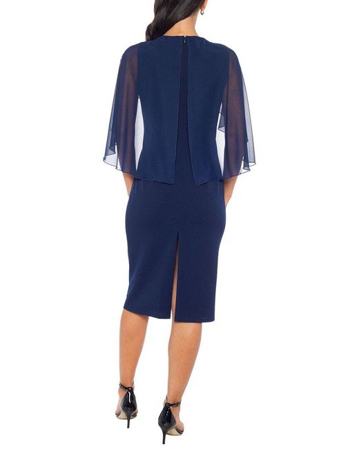 Marina Blue Rhinestone Trim Midi Dress
