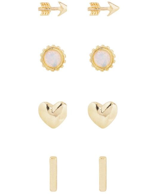 Ettika White 18K Plated Opal Set Of 4 Pairs Of Love Charm Studs
