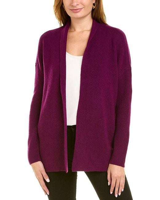 Eileen Fisher Merino Wool Boxy Cardigan in Purple | Lyst