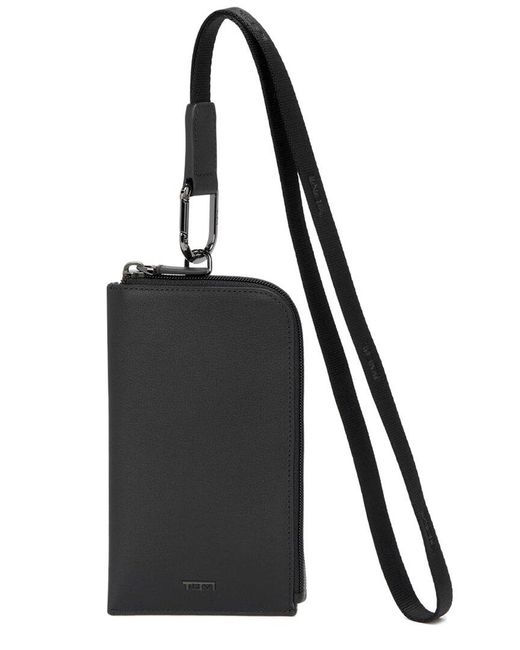 Tumi Black Leather Card Pouch Lanyard