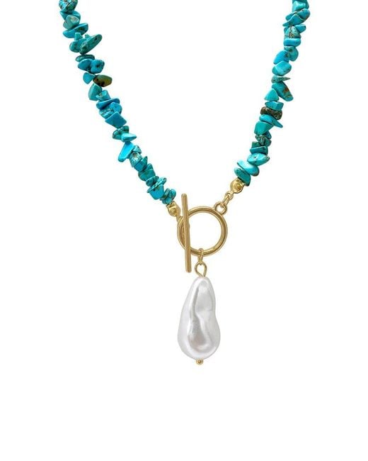 Adornia Metallic 14k Plated Pearl Toggle Necklace