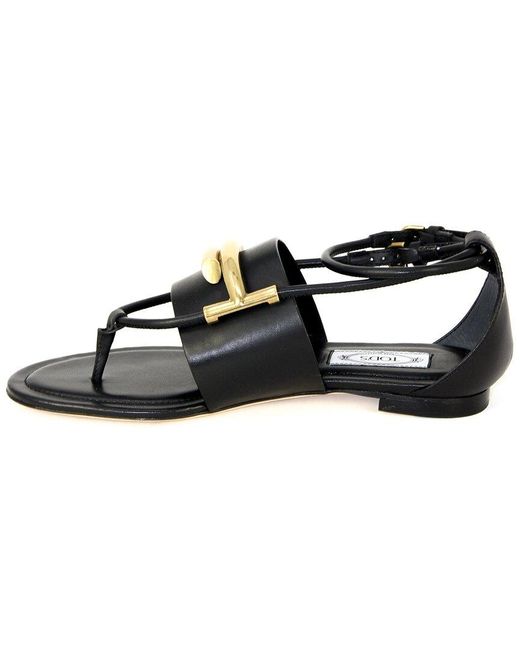 Tod's Black Double T Suede & Leather Sandal