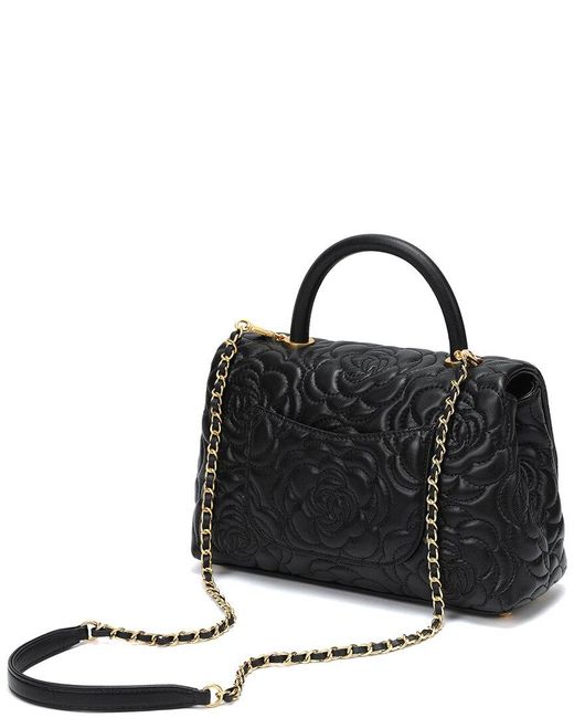 Tiffany & Fred Paris Black Quilted Large Leather Satchel
