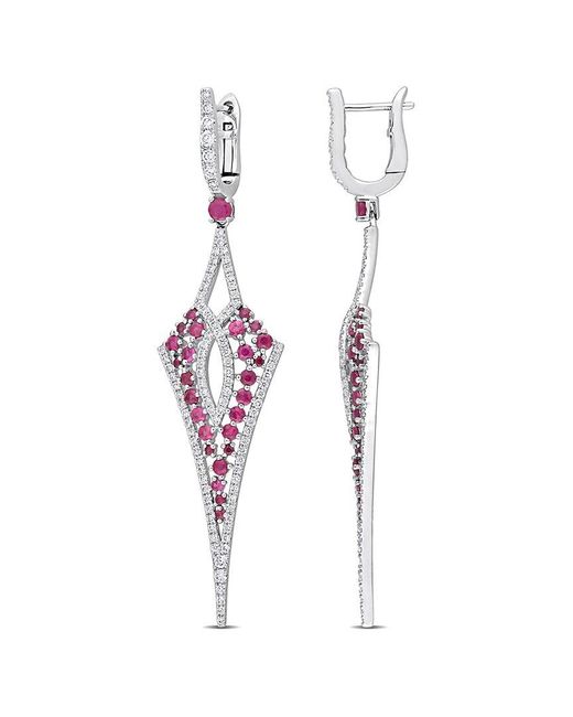 Rina Limor White 14k 3.16 Ct. Tw. Diamond & Ruby Drop Earrings
