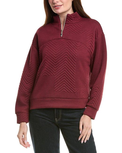 Nanette Lepore Women's Red Chevron 1/4-Zip Sweater