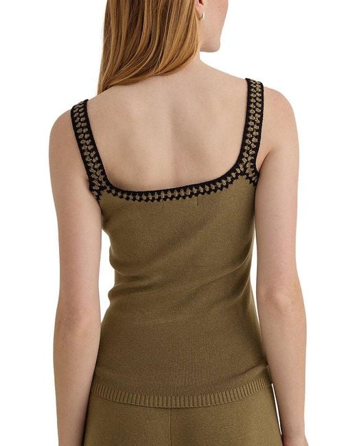 Bella Dahl Green Crocheted Trim Linen-Blend Sweater Top