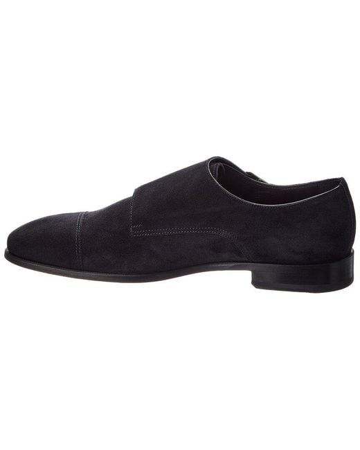 Isaia Blue Double Monk Strap Suede Loafer for men