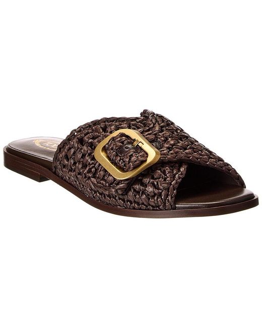 Tod's Brown Straw & Leather Sandal