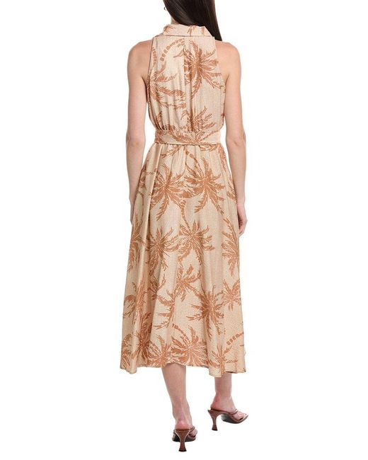 Maison Tara Natural Printed Stone Sleeveless Midi Dress
