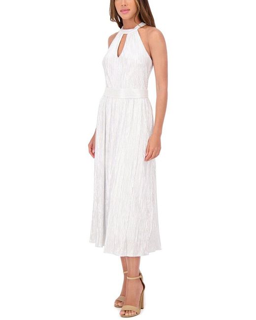 Kensie White Foiled Pleated Woven Midi Dress