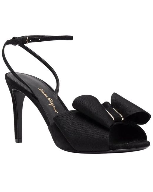 Ferragamo Black 95Mm Vara-Bow Leather Sandal