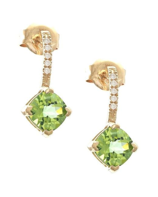 Gemstones Metallic 1.15 Ct. Tw. Diamond & Peridot 14K Earrings
