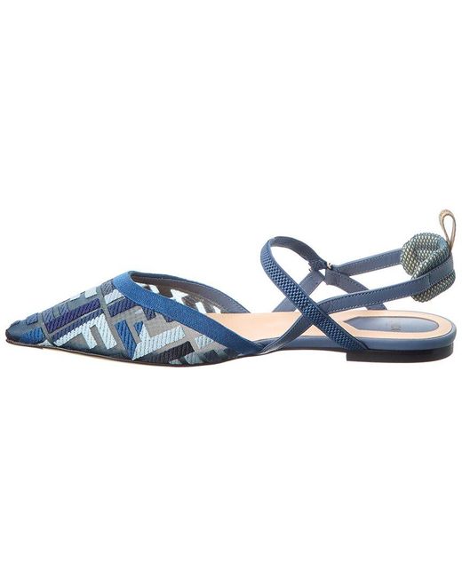 Fendi Blue Colibri Lite Mesh & Leather Slingback Flat