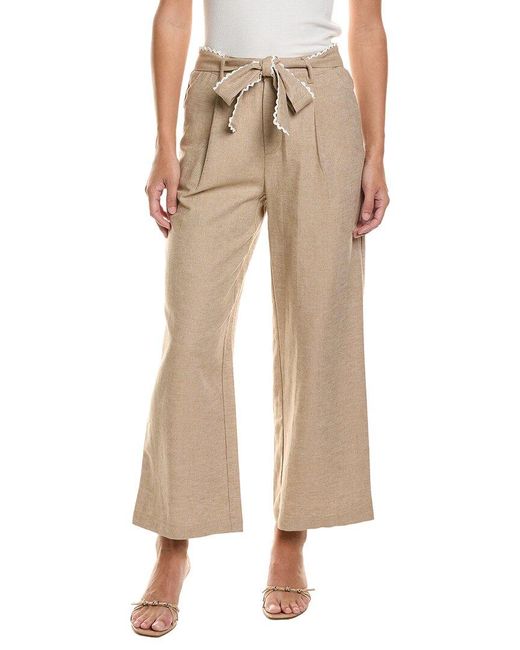 Cece Natural Tie Waist Wide Leg Linen-Blend Pant