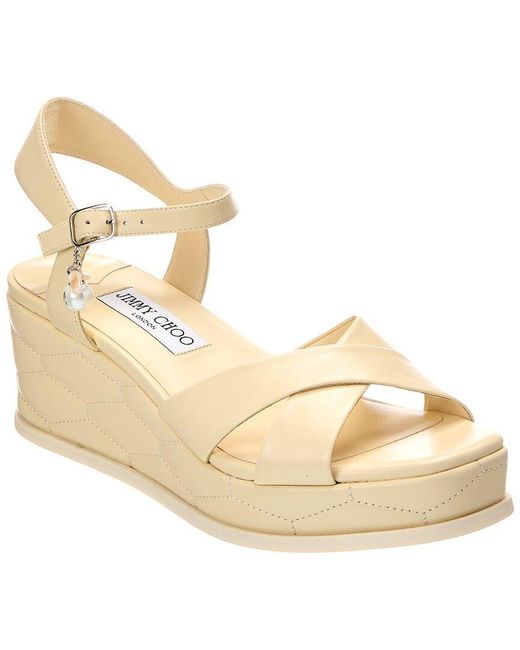 Jimmy Choo Metallic Astra 60 Leather Wedge Sandal