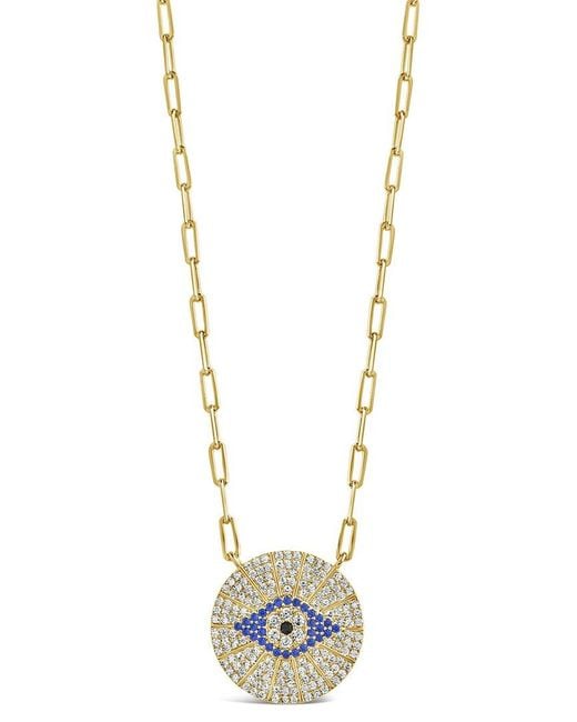 Sterling Forever Metallic 14k Plated Cz Evil Eye Disc Pendant Necklace