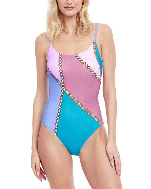 Gottex Blue Modern Shades Chain Lingerie Tank One-Piece