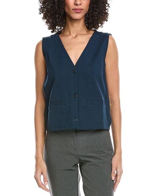 Eileen Fisher Blue Button Front Vest